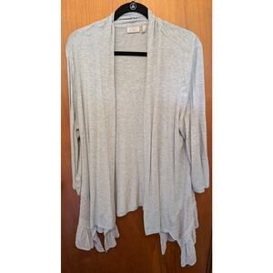 Logo Lori Goldstein Light Gray Long Cardigan Duster Sweater Size Large
